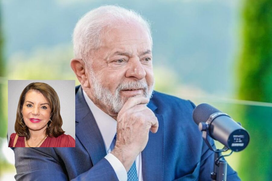 Lula posando para foto. No destaque, foto da deputada Estadual Professora Bebel