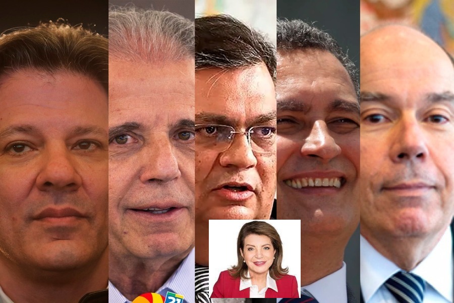 Foto montagem com os primeiros cinco ministros indicados por Lula. No destaque, foto da deputada estadual reeleita Professora Bebel
