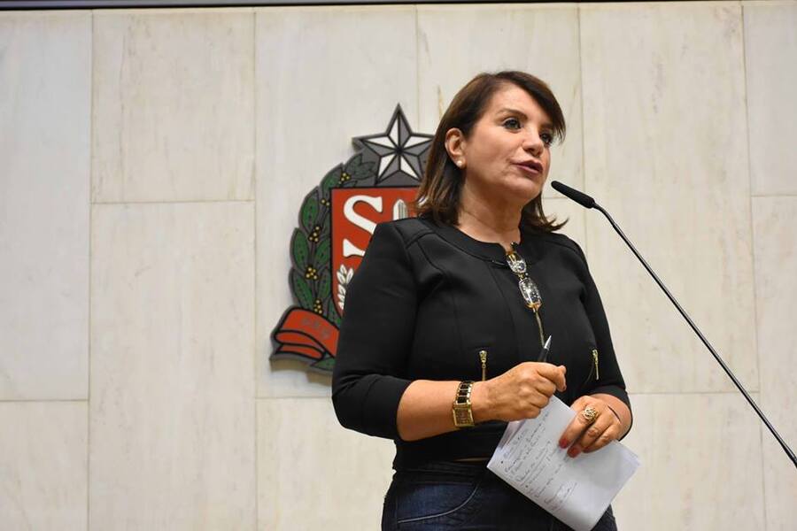 Foto da Deputada Estadual Professora Bebel falando na tribuna da Assembleia Legislativa