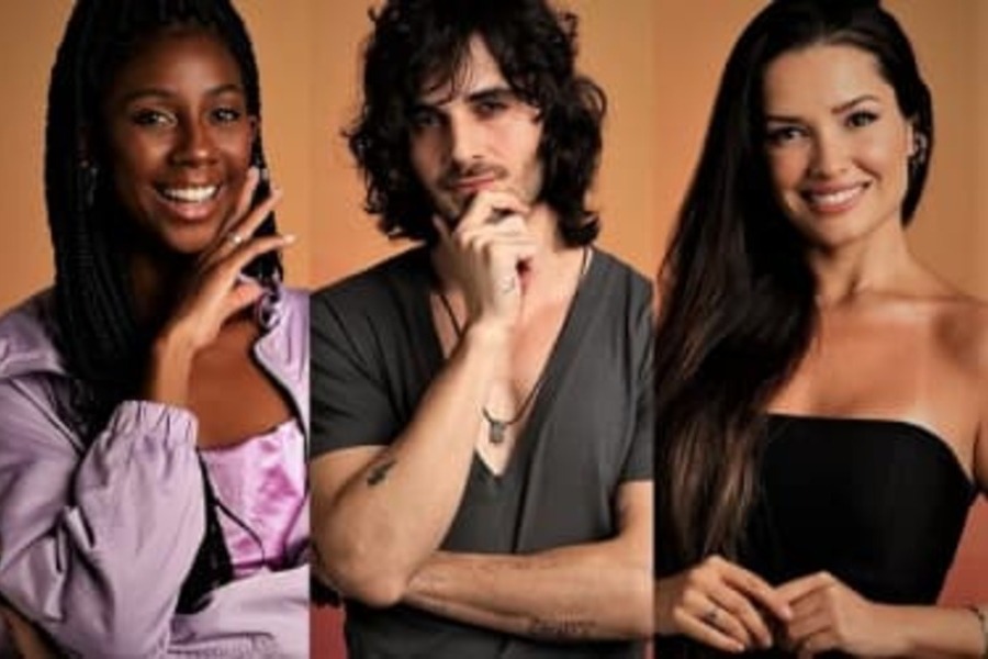 Foto montagem com os três últimos participantes do BBB 21. Da esquerda pra direita: Camila, Fiuk e Juliete