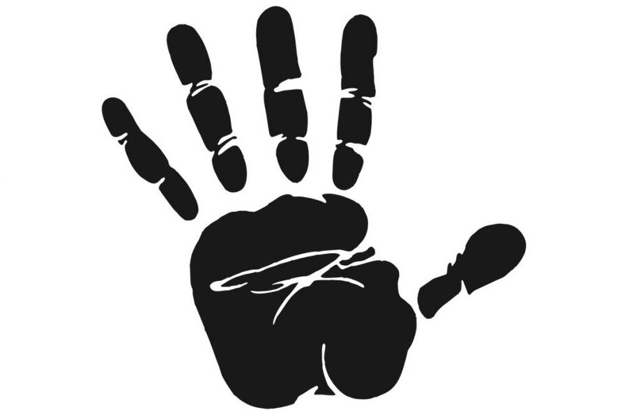 Ilustração de uma palma da mão aberta pintada de preto