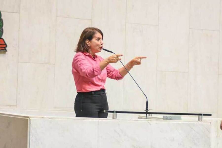 Foto da Deputada Estadual Professora Bebel falando da Tribuna da Alesp