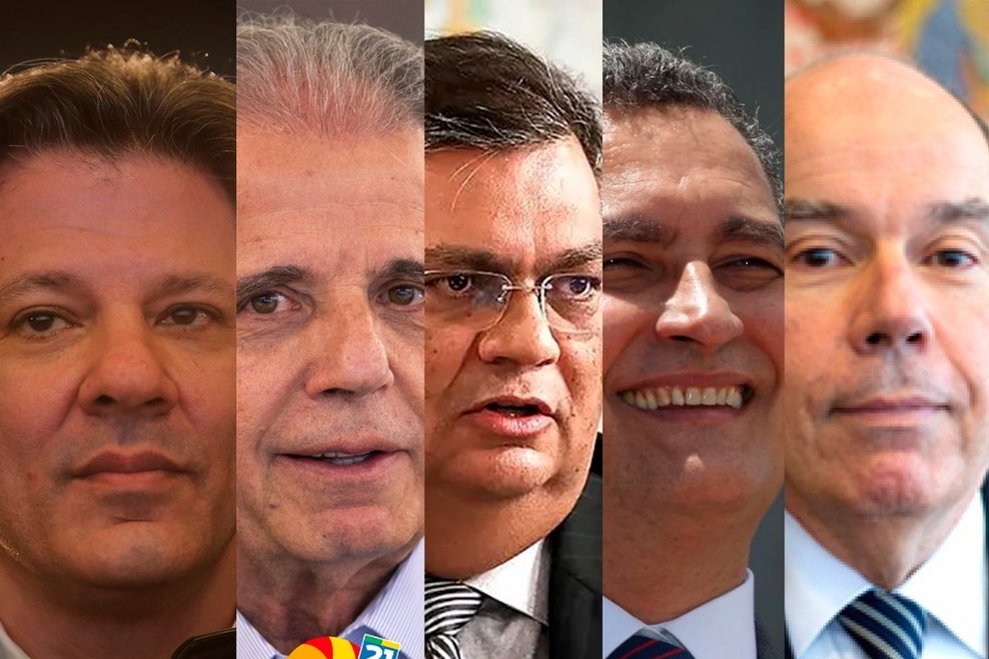 Foto montagem com os primeiros cinco ministros indicados por Lula