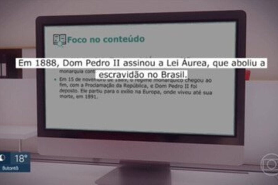 Imagem da tela de um computador onde se vê as informações erradas do material didático fornecido pela Seduc aos alunos em São Paulo