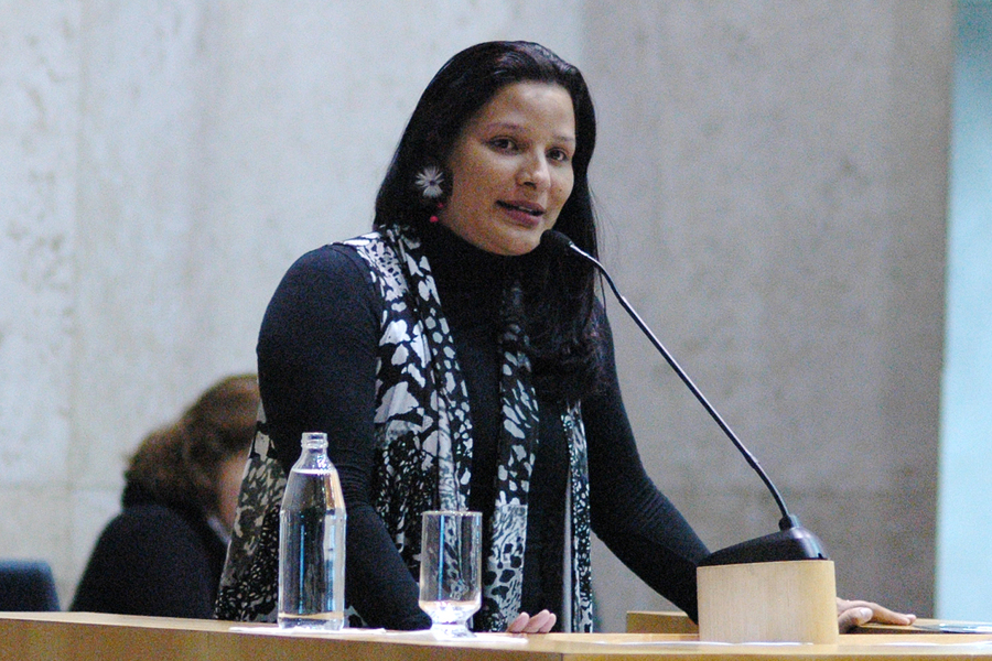 Foto da Vereadora Juliana Cardoso falando na Tribuna da Câmara Municipal de São Paulo