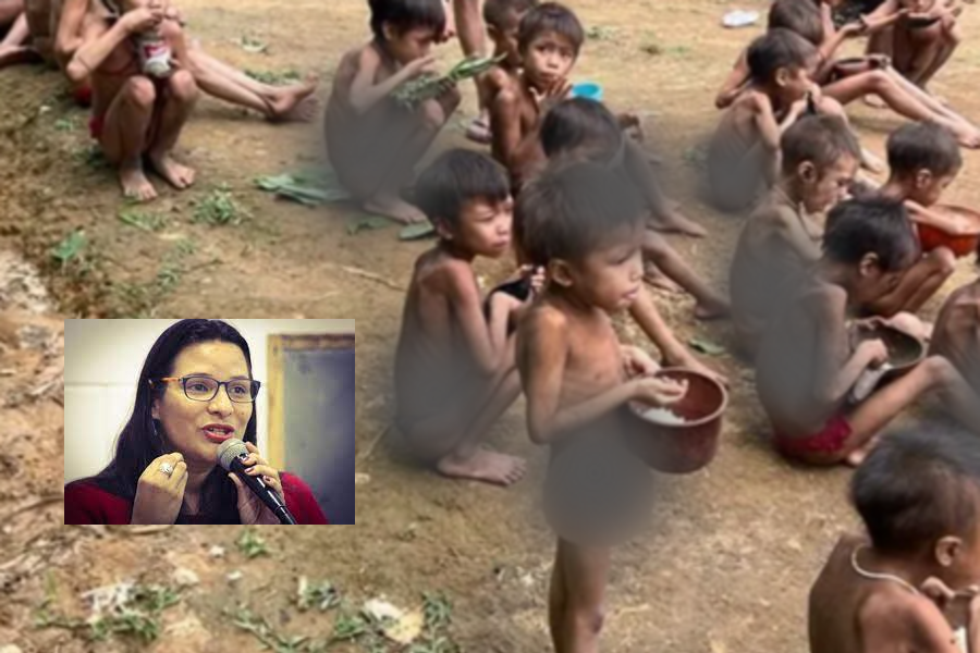 Crianças subnutridas yanomami. No destaque, a Deputada Federal Juliana Cardoso
