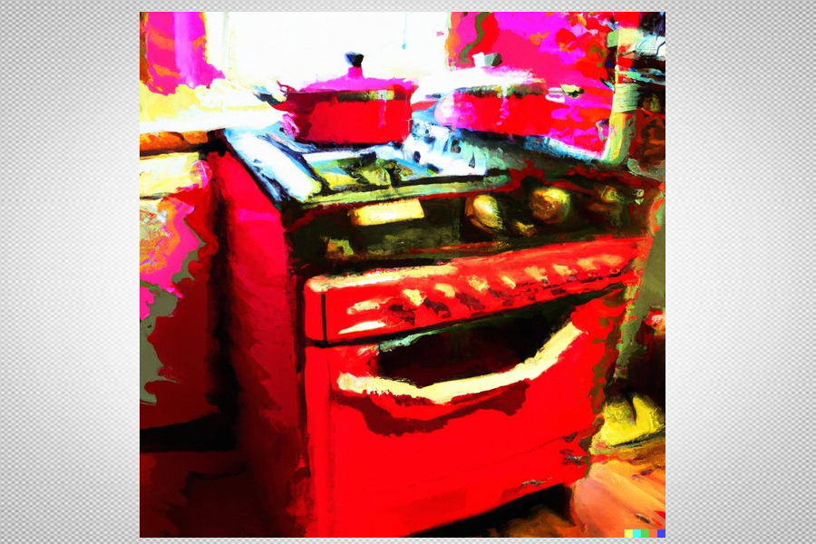 Ilustração de fogão pintado de vermelho