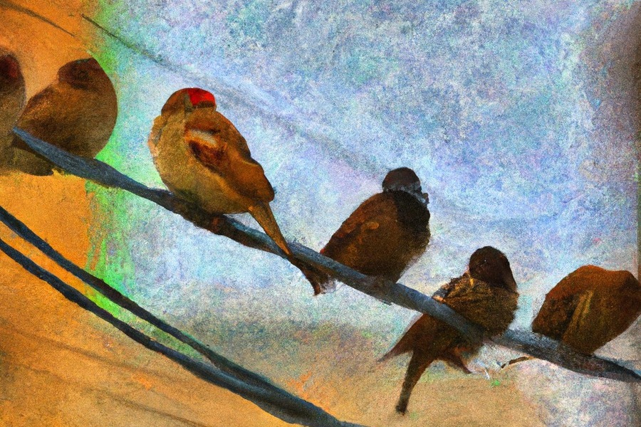 Pássaros pousados em fiação elétrica