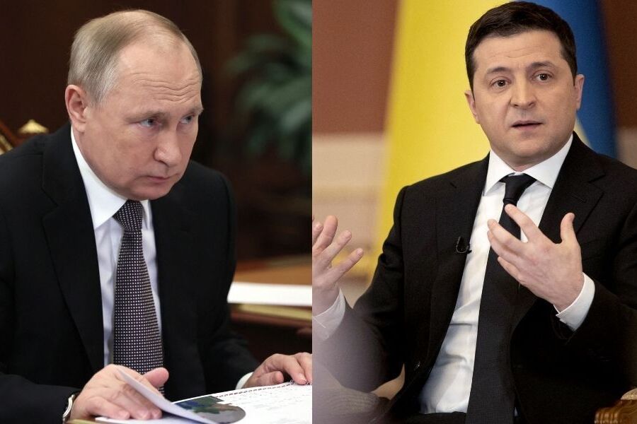 Foto montagem com Putin (à esquerda) e Zelensky (à direita)