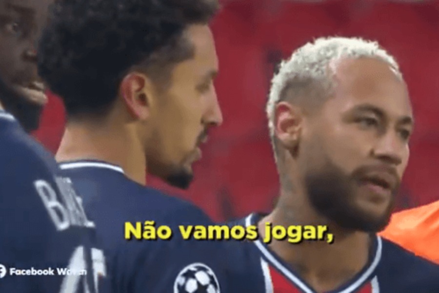 Foto de uma imagem paralisada do vídeo em que Neymar diz; "Não vamos jogar"