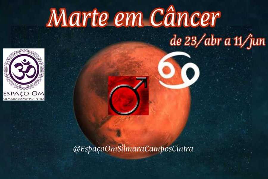 Ilustração do planeta Marte e o signo de Câncer
