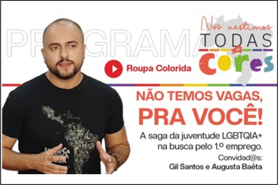 Imagem do jornalista Vinícius Lousada com as chamadas de seu programa no Canal Roupa Colorida do Youtube